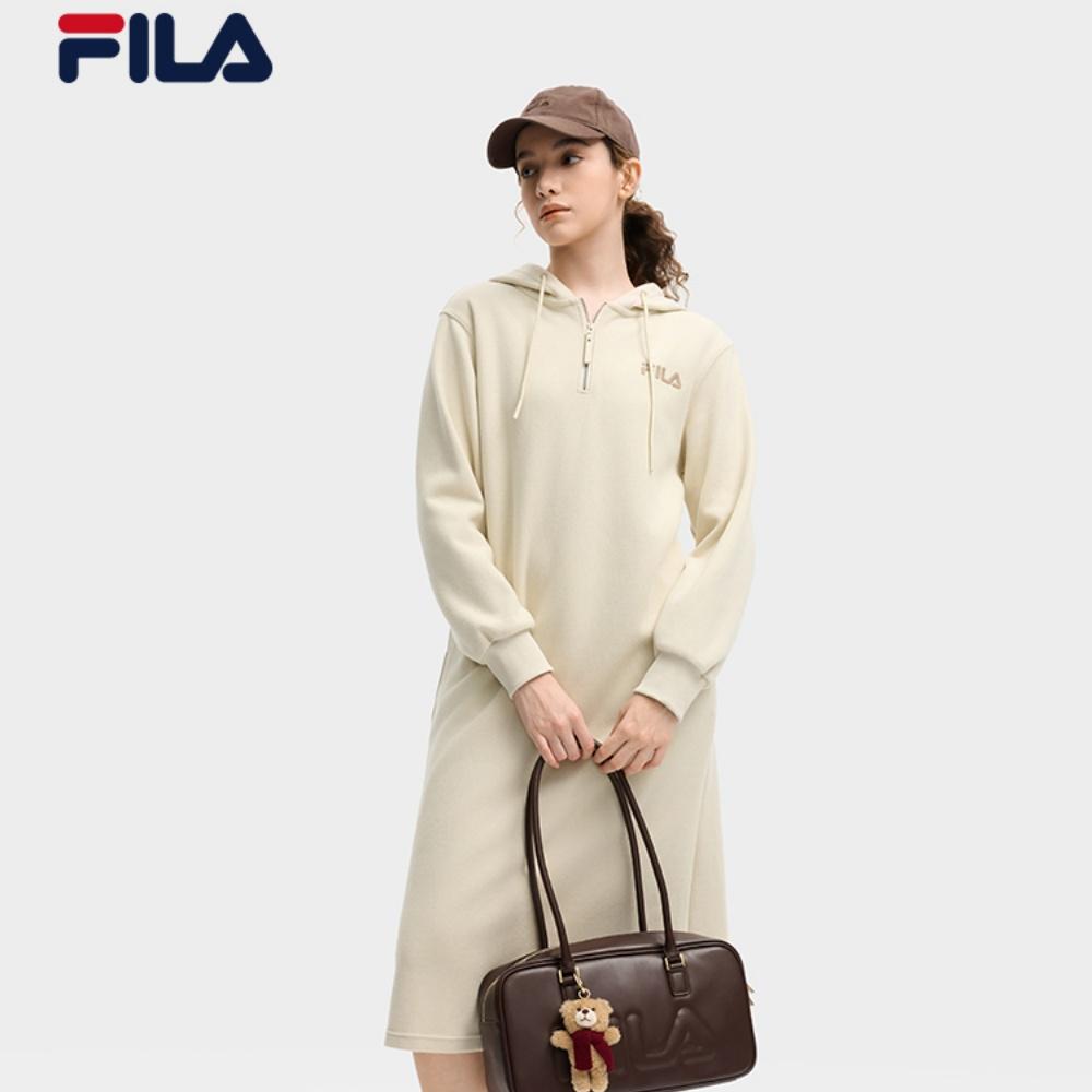Fila Original Literary Niche Trendy Style Warm Non-Deforming Hooded Long Sleeve Thick Dress Women Dresses F51W539303FBG