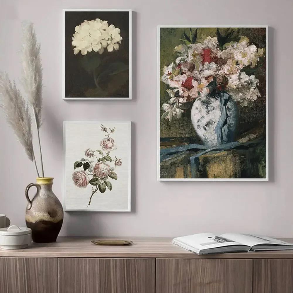 Vintage Flower Nordic Posters, Canvas Painting, Modern Wall Art, Beige Gallery Decor, Picture for Living Room Interior