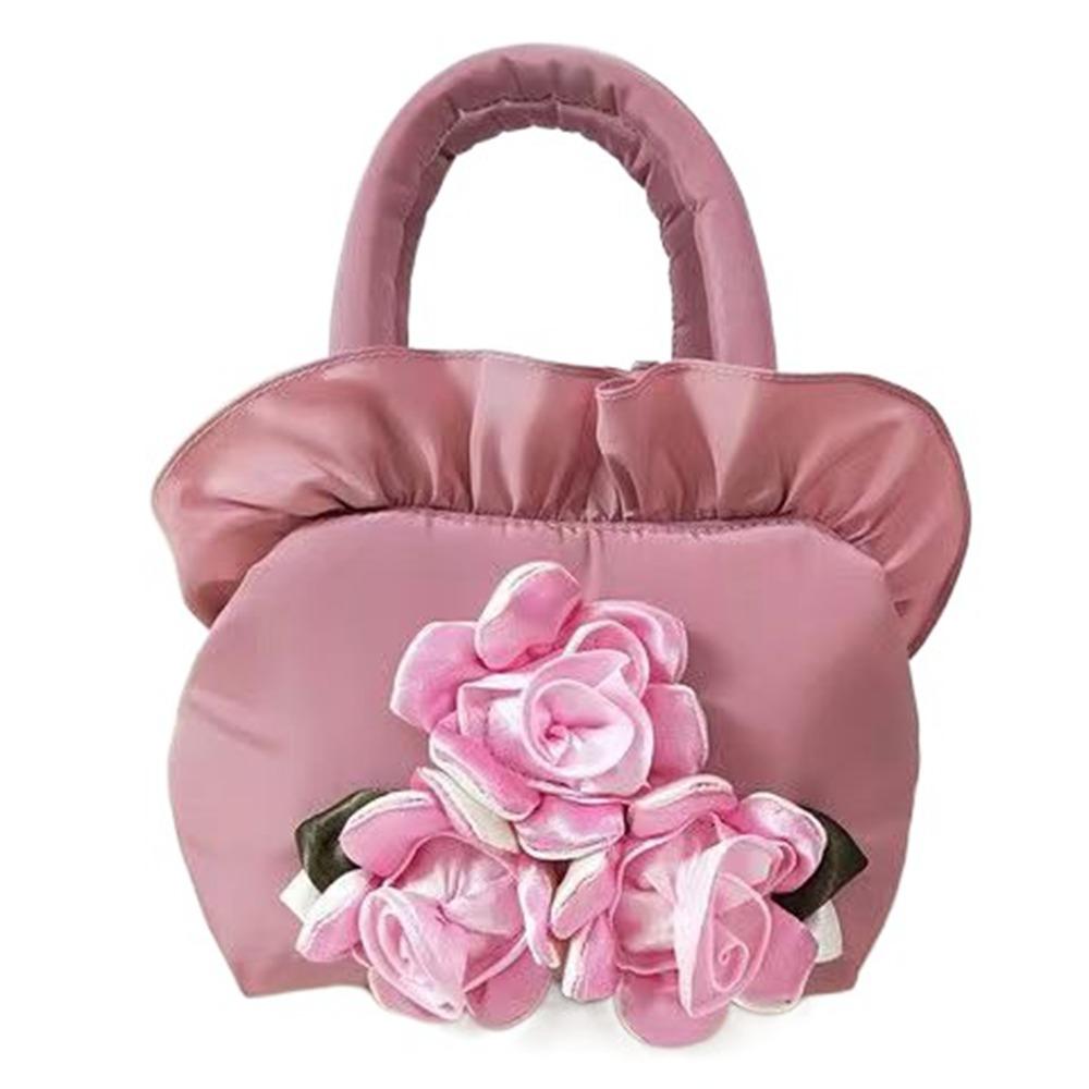 Satin Silk Hanfu Flower Drawstrings Bag Ruffle Small Purse Wallet Rose Flower Handbag  Ladies/Girls