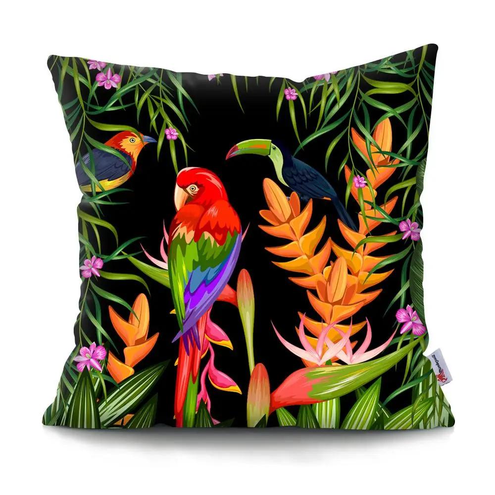 45x45CM Tropical Plant Parrot Print Pattern Cushion Cover for Home Living Room Sofa Decoration Pillow