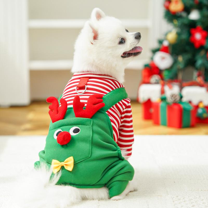 S-3XL Winter Autumn Christmas Pet Clothes Red Green Elk Christmas Dog Hoodies Pet Supplies for 1.5-10kg Small Medium Dogs Cats