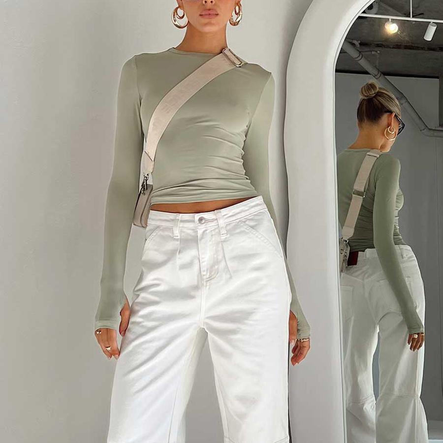 Women's Spring Casual T-Shirt Fashion Slim Fit Solid Color Crew Neck Undershirt Top for Women