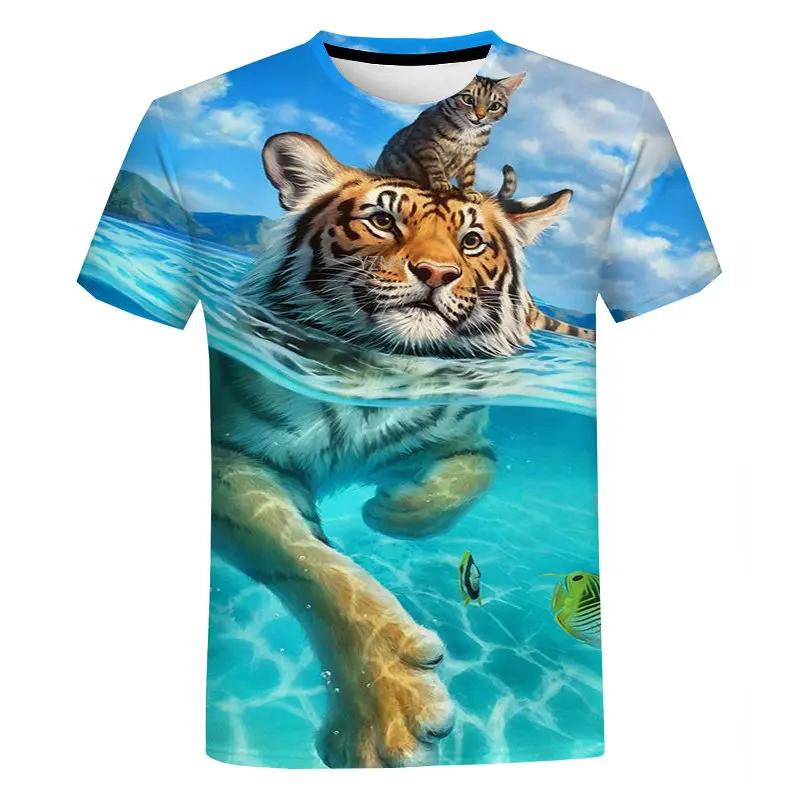 Tigerstreifen T-Shirt Tier 3D-Druck T-Shirt Rundhals Kurzarm Lustiges Bild Outdoor Freizeitkleidung Für Männer T-Shirts