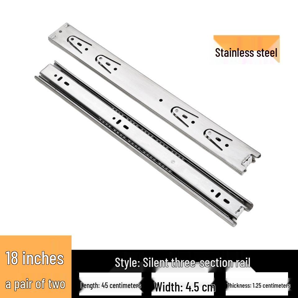 Stainless Steel Silent Ball Bearing Drawer Slides with Three-Section Damping Rails