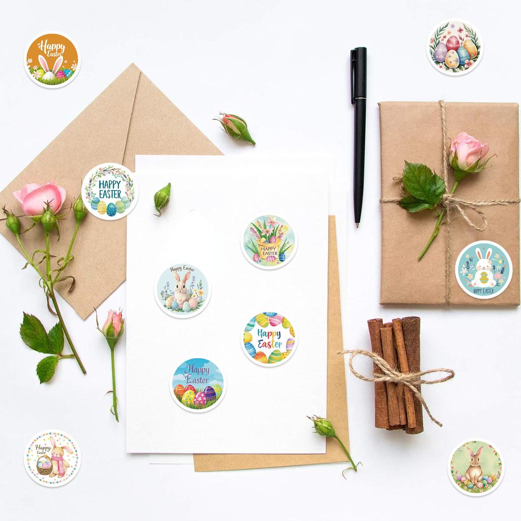 500 Pictures/roll Roll Sticker Tape Easter Bunny Handbook Material Decorative Envelope Seal Sticker