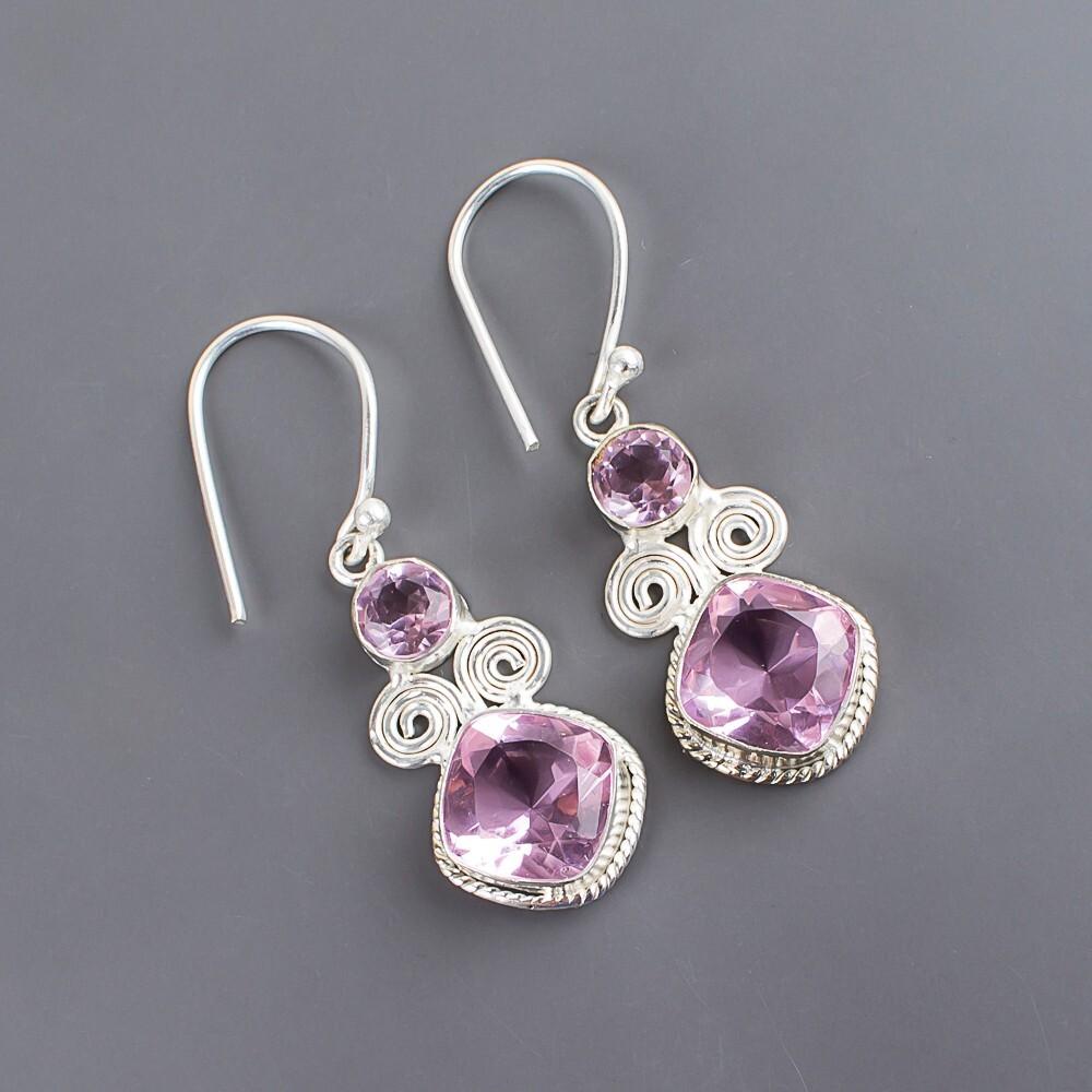 Natürlicher Morganit Edelstein 925 Sterlingsilber Handgefertigter Schmuck Ohrringe 1,12" EE-69-11