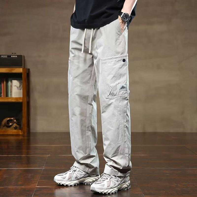 Men's summer thin quick-drying ice silk pants, new loose straight casual tooling trousers