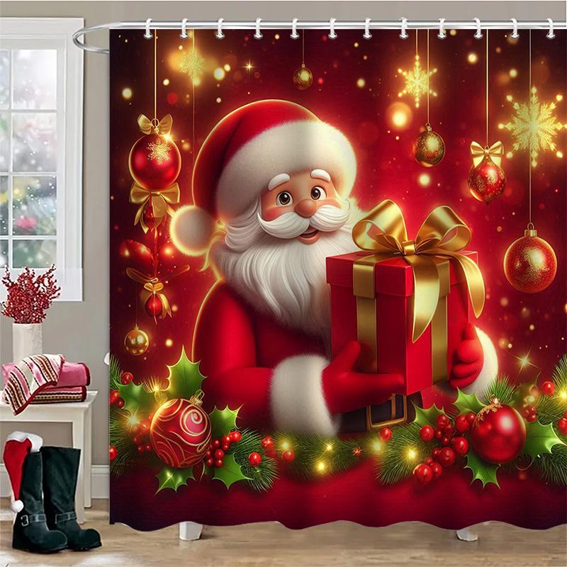 Christmas Festival Decorations Santa Claus Pattern Bathroom Shower Curtain With 12  Hooks Home Bathroom Decor and Accessories
