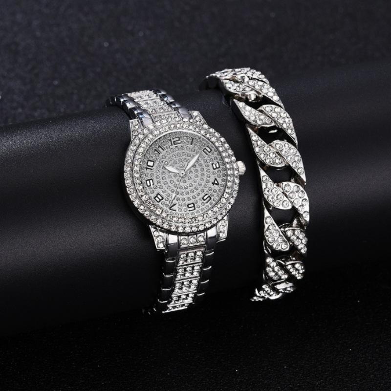 Ladies' New 5Pcsset Niche Rhinestone Steel Belt Watch Stud Earrings Necklace Bracelet Ring Set Quartz Women'S Watch