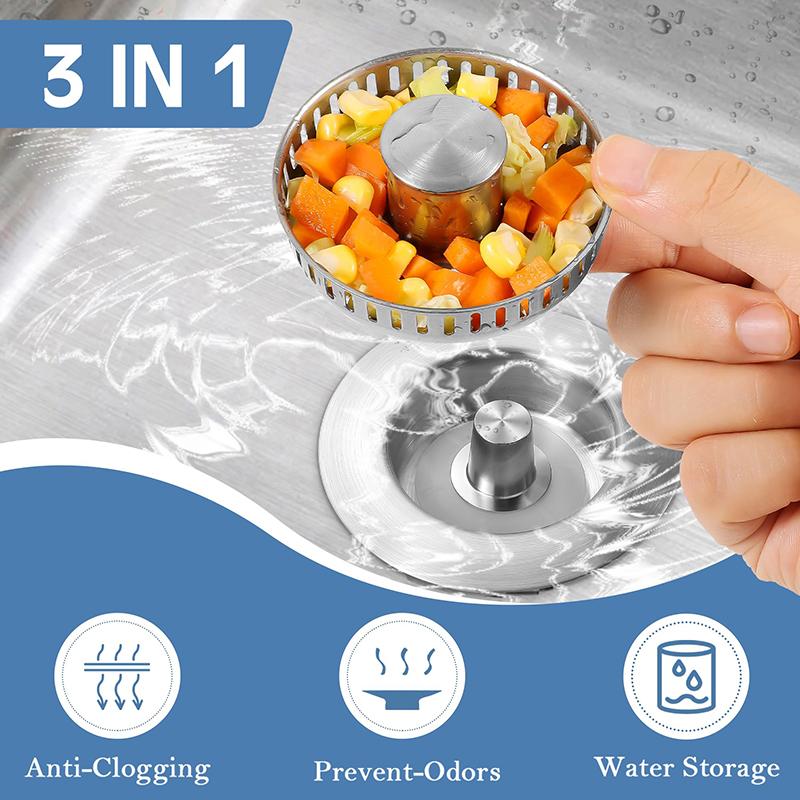 Upgraded 3 In 1 Kitchen Sink Drain Strainer,Anti-Clogging Sink Food Catcher Basket