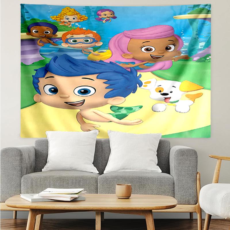 Bubble-Guppies Print Tapestry, Backdrop, Easy Setup, Ideal for Bedroom, Office & Living Room, with Aesthetic Wall Hanging Decor.
