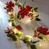 Ghirlandă Artificială Poinsettia Ghirlandă Decorativă Snur De Lumini Cu Fructe Roșii Rattan De Crăciun