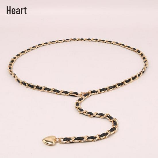 Love Pearl Heart Metal Chain Woven Waist Belt - Stylish Peach Heart Lady Cincher Chain