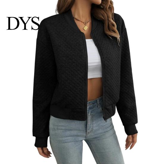 Fall Outerwear Women Jacket O Neck Solid Color Zipper Closure Coat Loose Thermal Short Thick Type Elastic Cuffs Long Sleeved Commuting Dating
