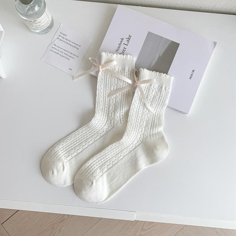 

Miu Wind Girl Socks Bow Lolita Medium Tube Stacking Socks Summer Thin Mesh Breathable Cotton Socks Children One size fits all белый