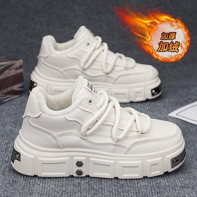 Fleece warm men's shoes winter 2024 new sports shoes adolescent students platform casual trendy shoes men's cotton shoes