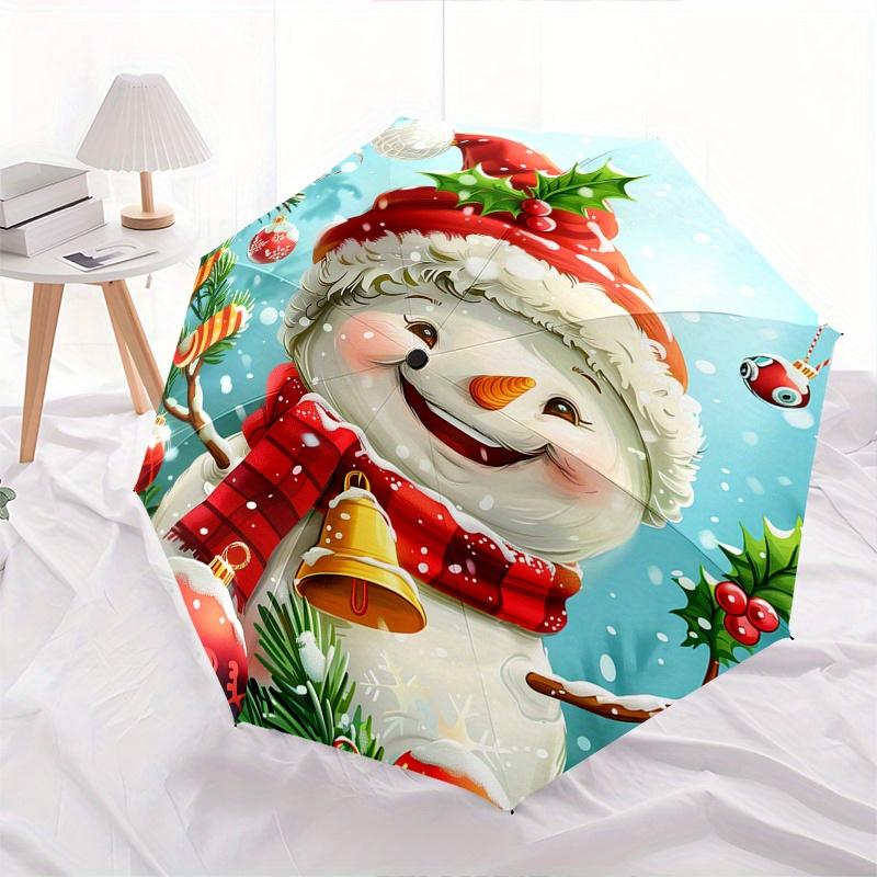 Snowman, Christmas Theme 8 Bone Hand Automatic Folding Umbrella, Compact and Portable Design, A Perfect Gift for Birthday, Christmas or Busi