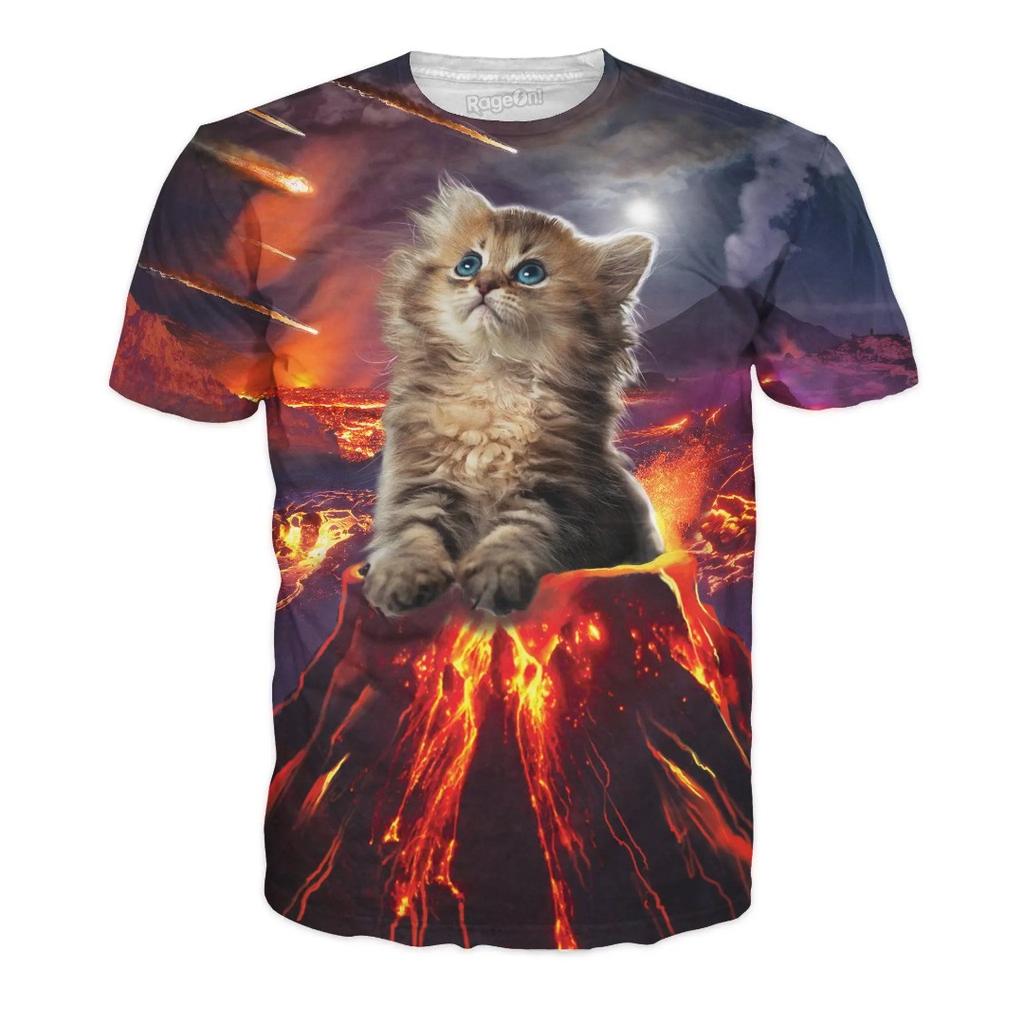 Summer Round Neck 3D Printed Funny Cat Pattern Top Fashionable Casual Short Sleeved Children's Boy T-shirts