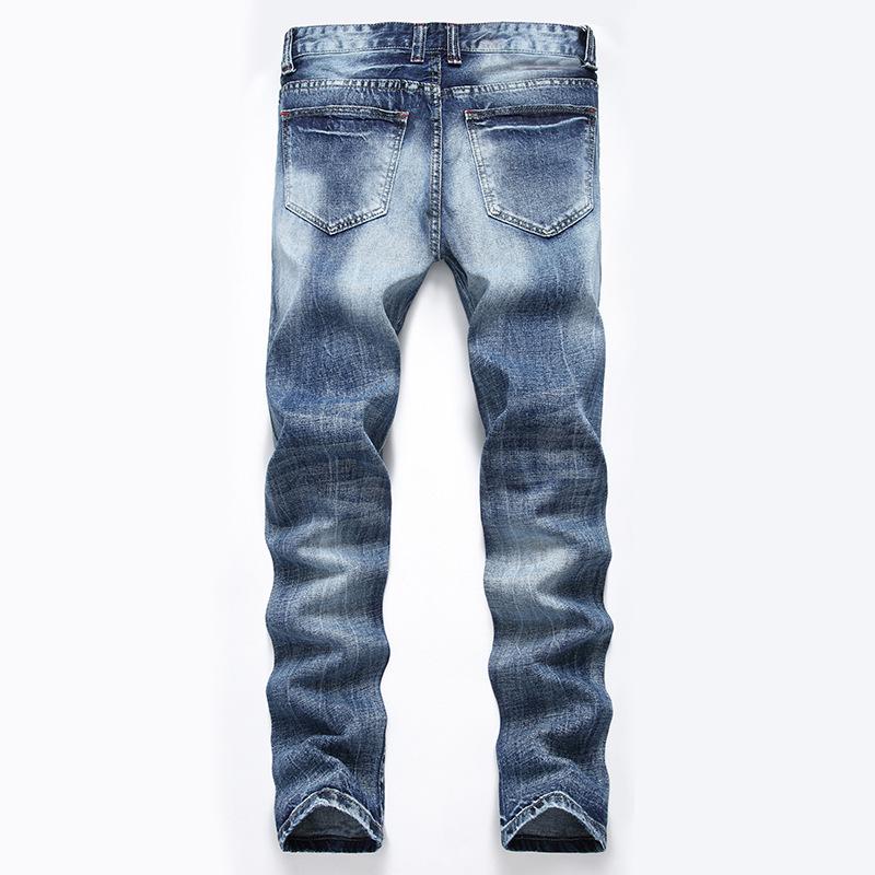 Men's Light Blue Ripped Slim Fit Jeans - Korean Style Straight Leg Trendy Pants