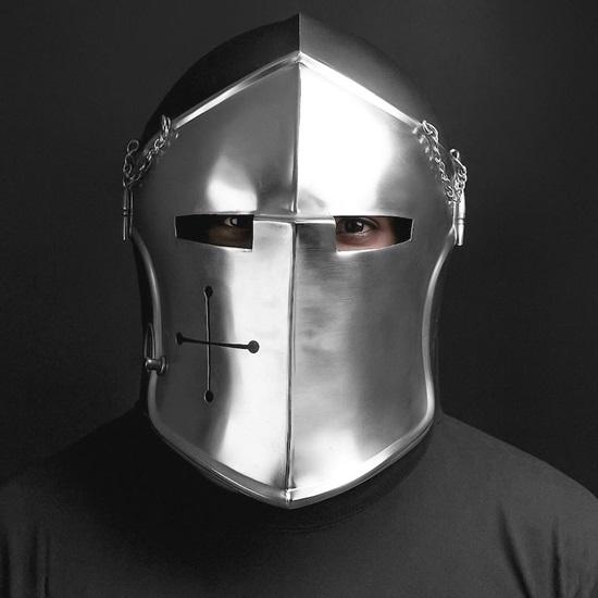 

Black and Chrome Barbuta Helmet Medieval Combat Ready Warrior Headgear for Reenactment, Militaria Display Fantasy Collectors