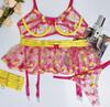 Beautiful Set Of Women's Underwear: Bra, Skirt, Thigh Straps, Thong M