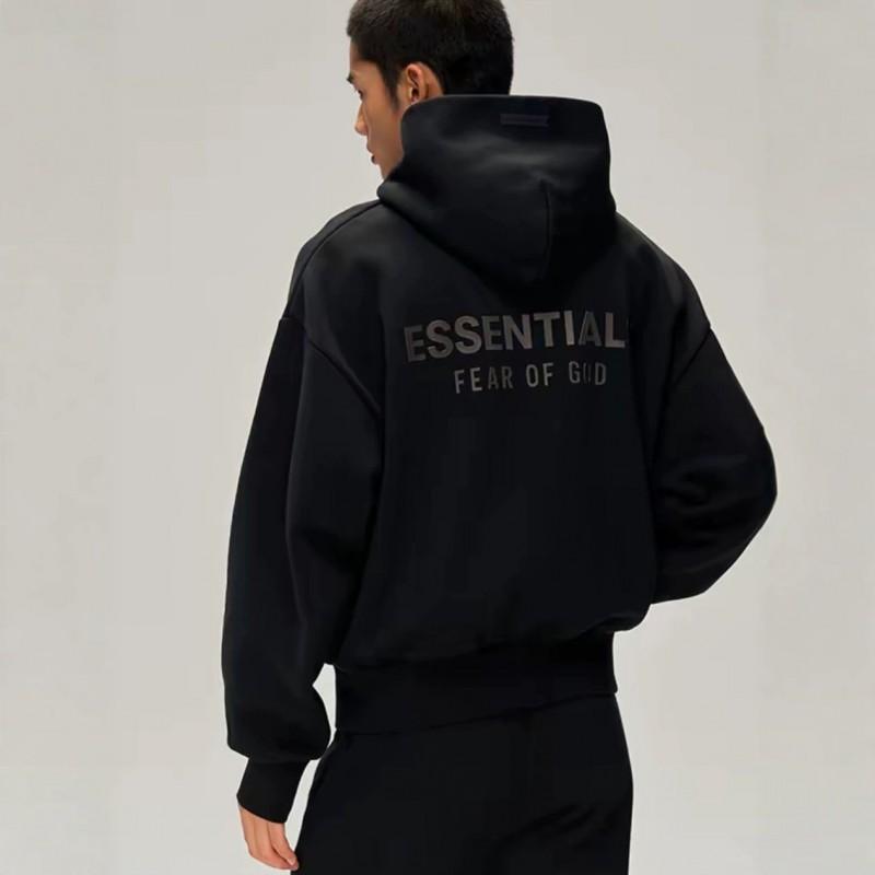 Essentials Kapuzen-Reißverschluss-Sweatshirt Herren Damen Oversized Baumwoll-Pullover Mit Buchstaben-Print Auf Dem Rücken Winterlich Warm Fleecegefüttert
