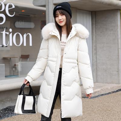 Women's Mid Length Thickened Down Jacket with Hood and Large Collar Cotton Jacket