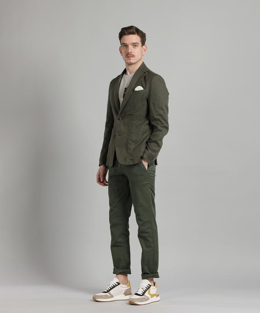 PANICALE Khaki Twill Cotton Dyed Slim Fit Chino Pants