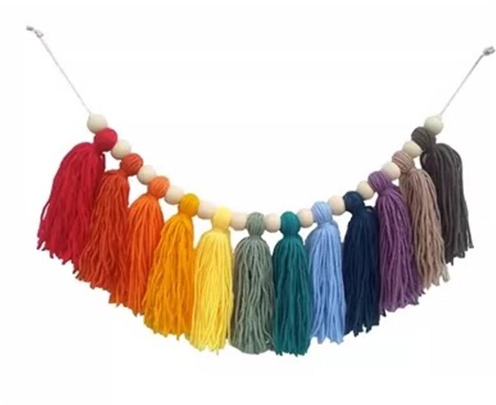 European & American Style Wool Thread Wooden Beads Tassel Wall Hanging Ornament
