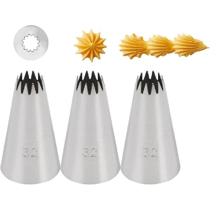 #32 Star Tip for Piping,Icing Piping Tip for Cake and Cupcake Decorating,3 Pcs
