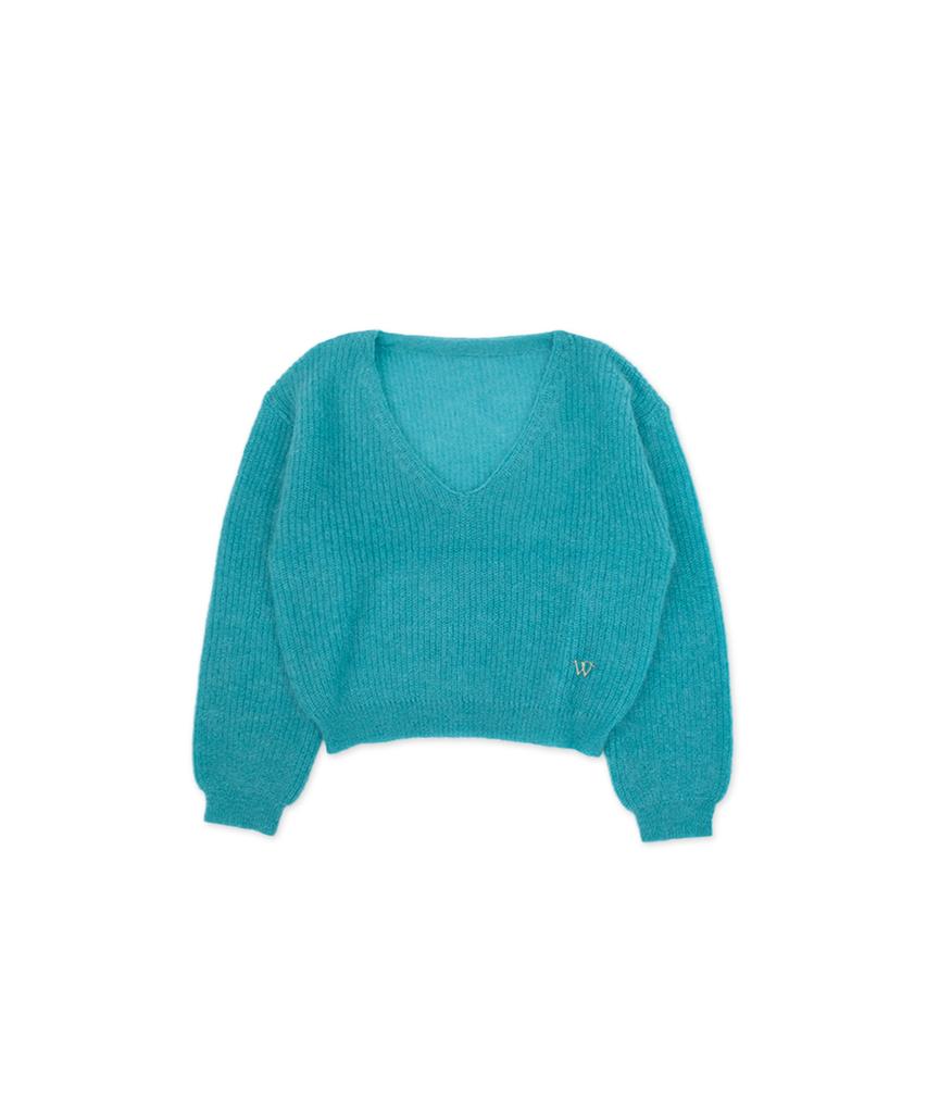 WITHOUT SUMMER Mohair V-Neck Knit_Teal