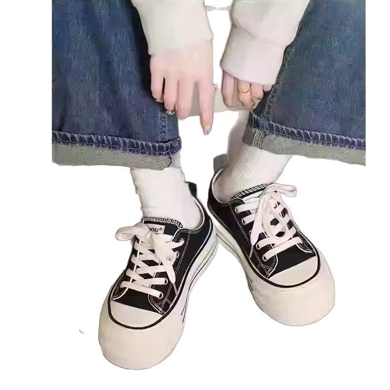 Burgundy canvas shoes women's 2025 autumn new platform student niche shoes children's casual versatile board shoes