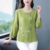 Spring and Autumn Three-quarter Sleeve Shirt Cotton and Linen Chinese Style Retro Embroidered Top Loose Women's Clothing