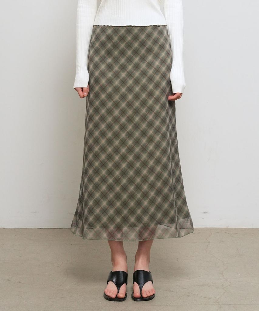 General Idea Check Sheer Long Skirt [Khaki] / Gf2Lsk510