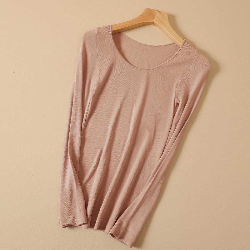 Meiyabi Women's High Elastic Thermal Underwear Top - Slim, Thin, Round Neck for Autumn and Winter