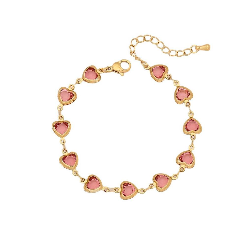 Fashionable Colorful Heart Stainless Steel Bracelet, Trendy Titanium Steel Hand Jewelry, Cross-border Accessories