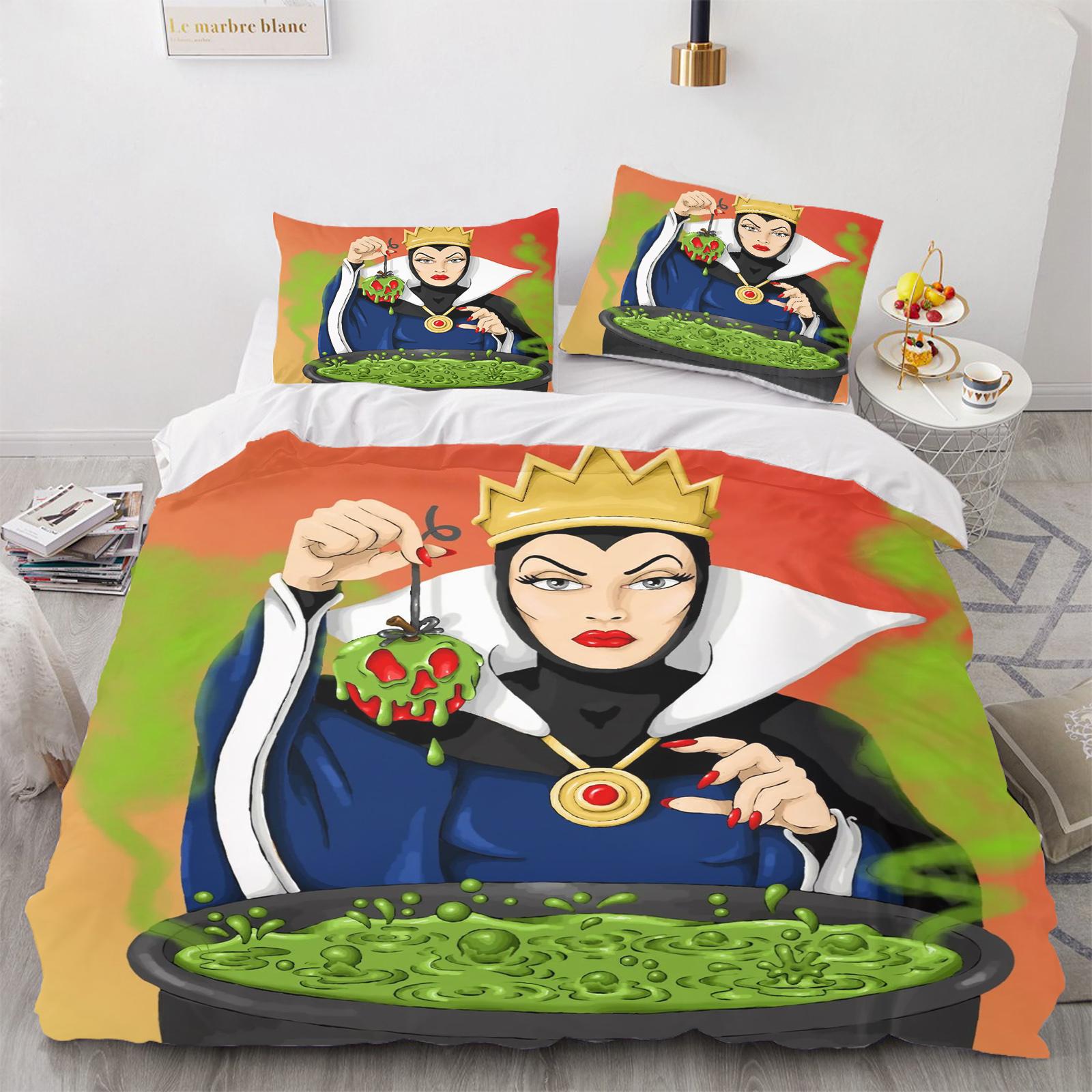 Villains Evil Queen Disney Snow White Anime 100% Polyester Bedding Set Duvet Cover Set Printed Cartoon Home Decor 135x200cm