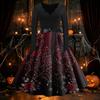 Women's Vintage Long Sleeve Halloween Print V-Neck Flared Dress for Party