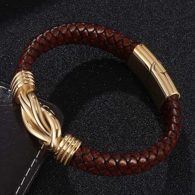 Hot Selling Stainless Steel Bracelets for Men Europe and America Handwoven Punk Leather Bangles Male Jewelry Gifts