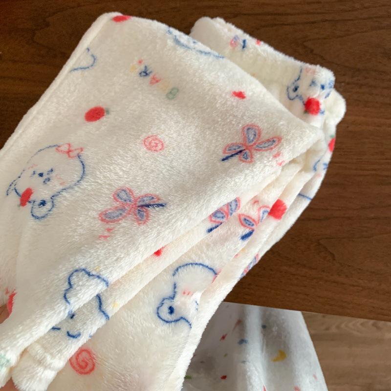 Women's Flannel Plaid Sleep Pants - Autumn/Winter Velvet Warm Coral Fleece Pajama Bottoms