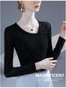 Women's Hand-Beaded Mesh Top - Slanted Neck, Long Sleeve, Autumn/Spring Fashion