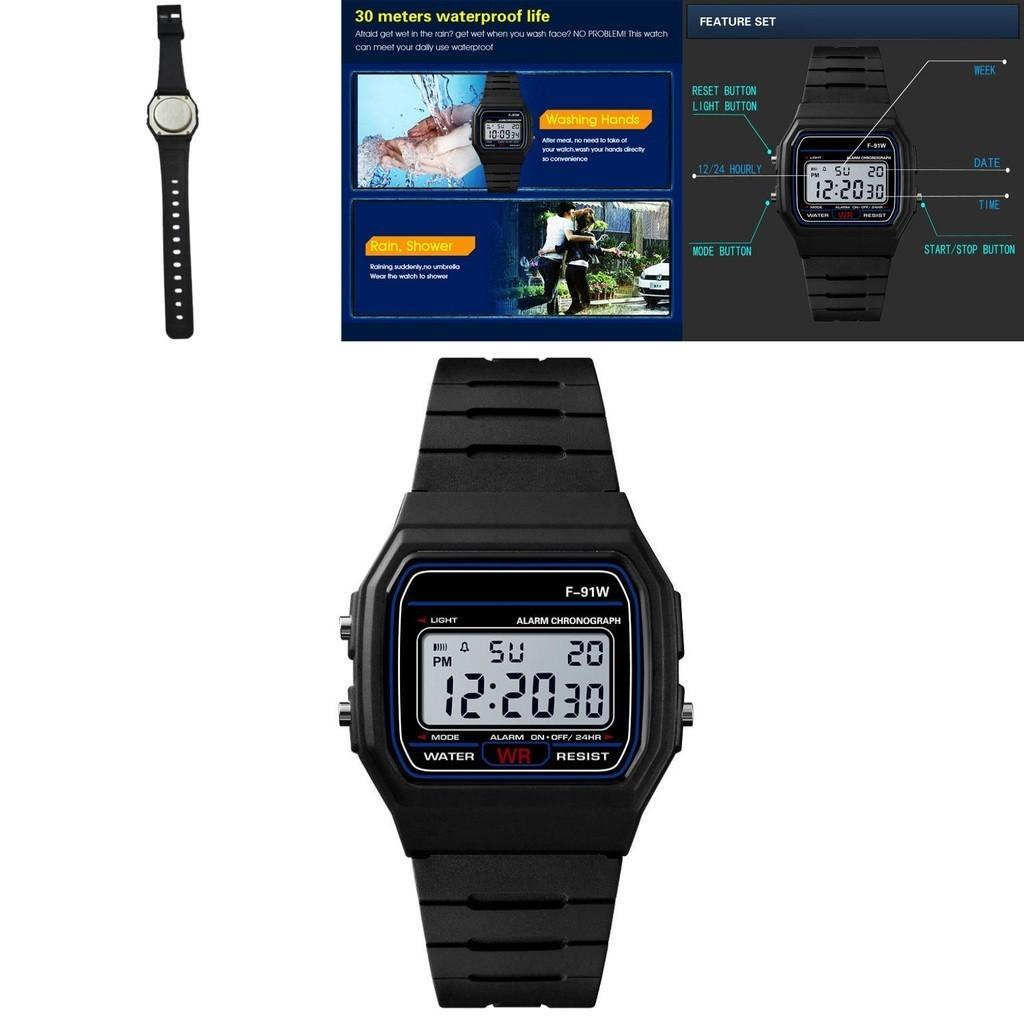 F91w Digitaal Sporthorloge Waterdicht Polshorloge Voor Volwassenen Lichtgewicht En Gemakkelijk Schoon Te Maken