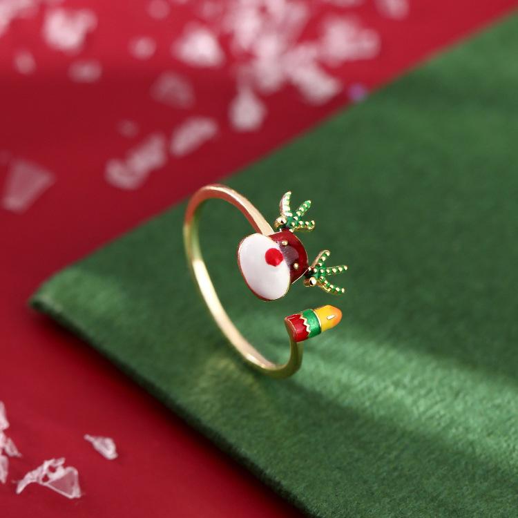

Epoxy Reindeer Women s Open Finger Ring - Fashionable & Versatile Christmas Design Jewelry Gold Reindeer Ring
