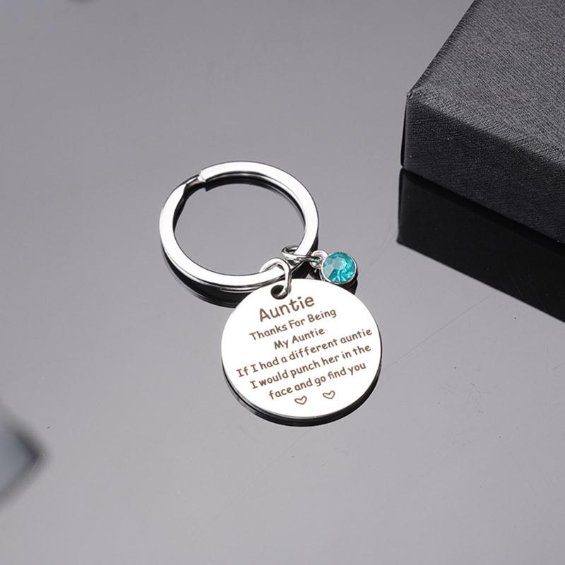 Stainless Steel Keaychain Aunt Appreciation Mothers Day Jewelry Round Pendant Keyring for Aunt Godmother Present