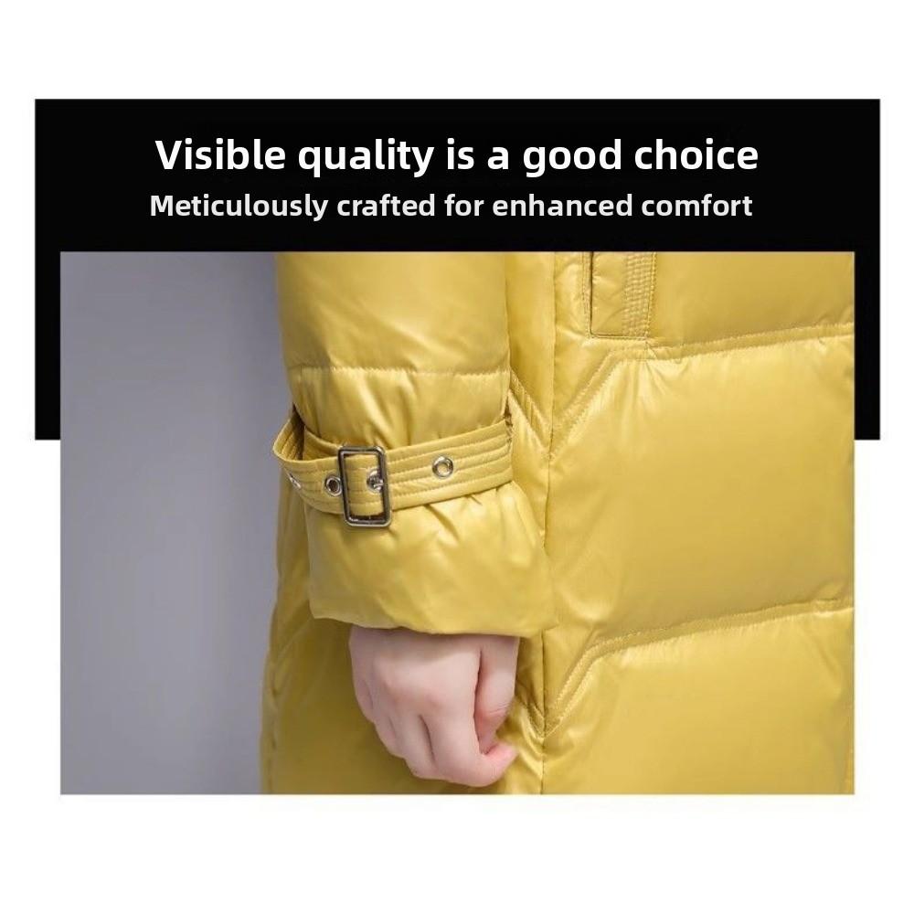Snow Winter Girls Down Jacket Hooded Big Fur Collar Medium and Long Jacket Fashion Glossy Duck Down Top
