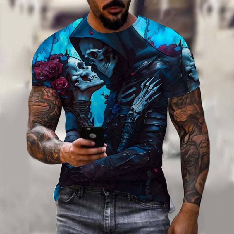 Men's T-Shirt Undead Skeleton Pattern 3d Print Short Sleeve  Casual Man Clothes Summer