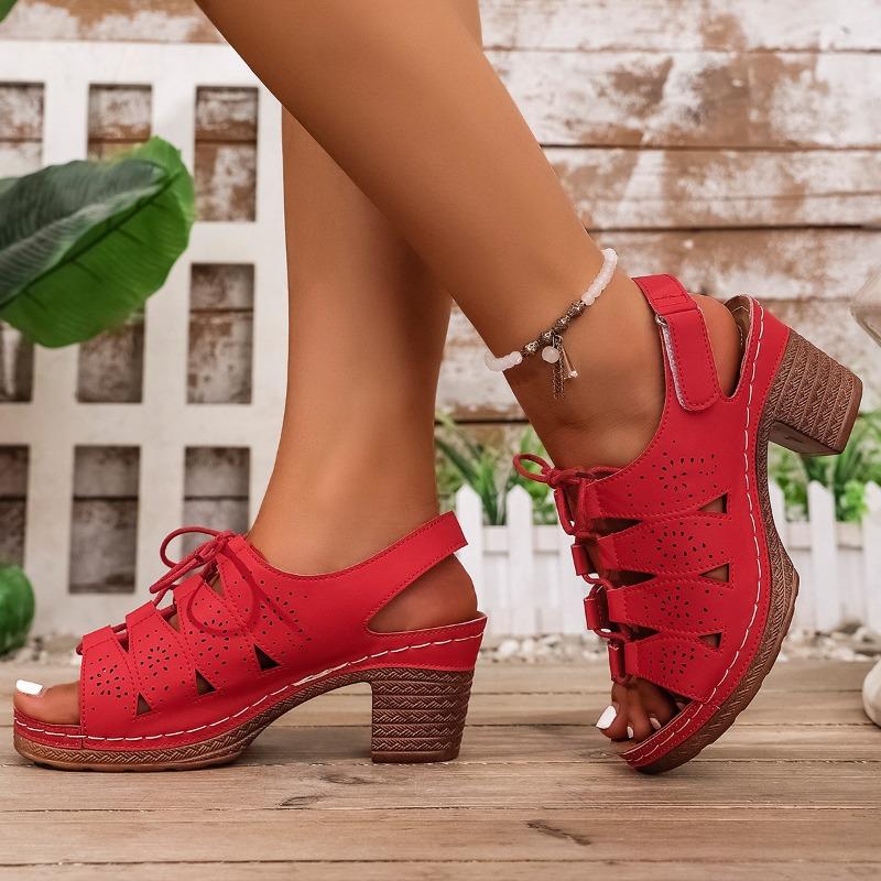 Women's Thick Sole High-heeled Sandals Summer Hollowed Out Fish Mouth Sandals for Women Strap Up Platform Sandal Sandalias Mujer