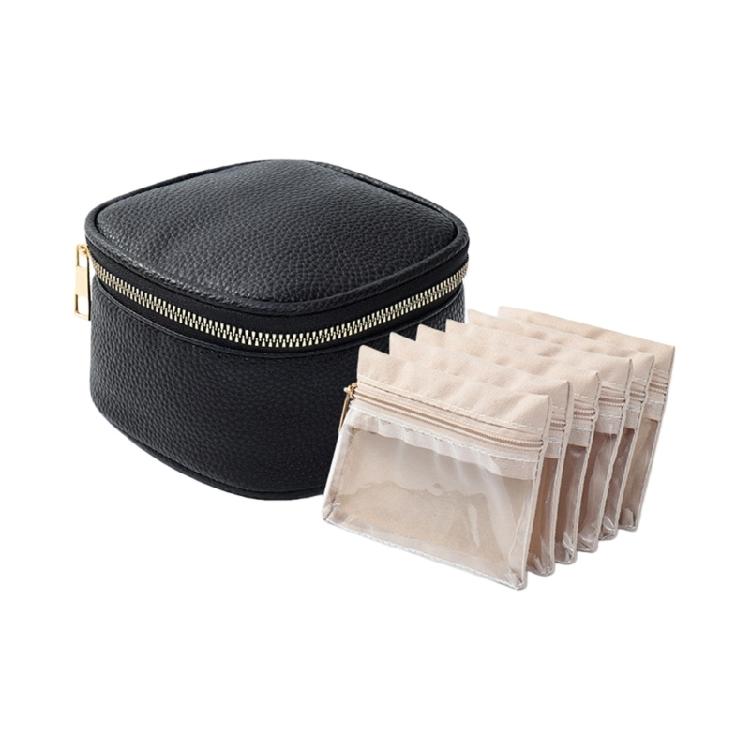 

PU Jewelry Storage Solution Fastening Systems Small Space Saving Design Elegant Rings Holder Leather Texture for Jewelry чорний