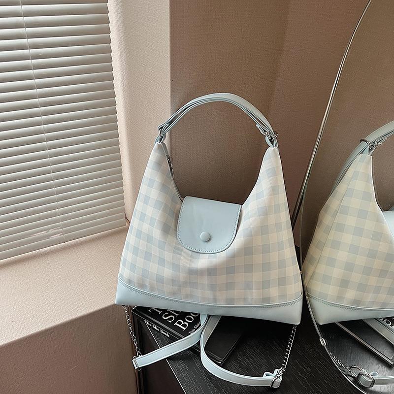 Summer New Contrasting Color Plaid Backpack, High-end Cute Girl Large-capacity Tote Bag