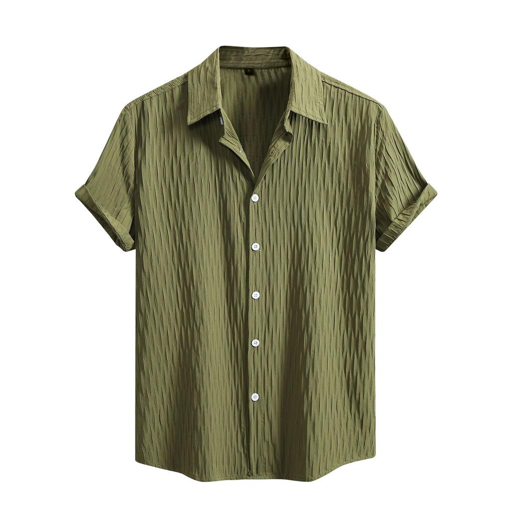 Men's Solid Color Textured Button Short Sleeve Shirts Men's Casual Fashion Short Sleeve Shirts